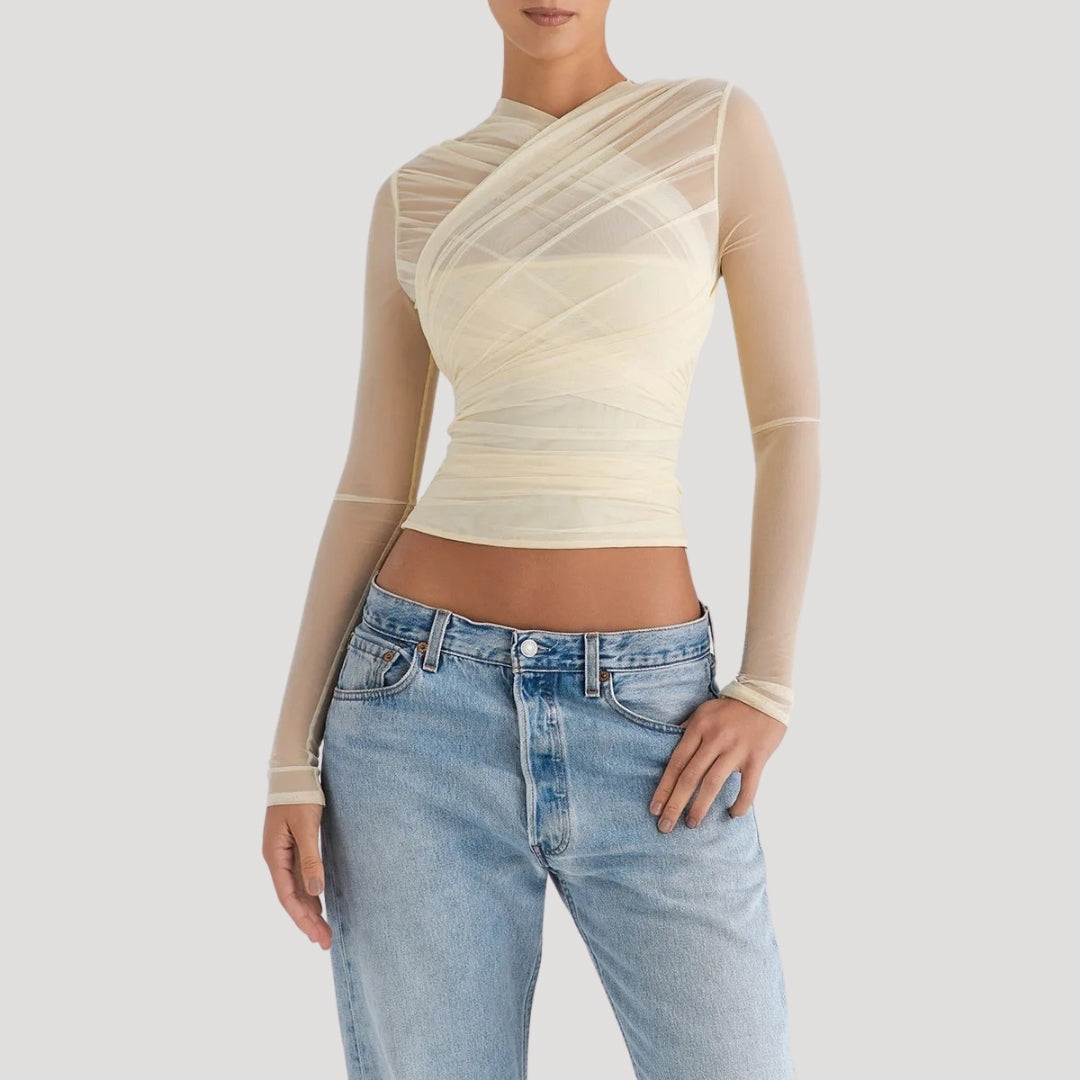 Stilla | Gennemsigtig Mesh Langærmet Wrap Top