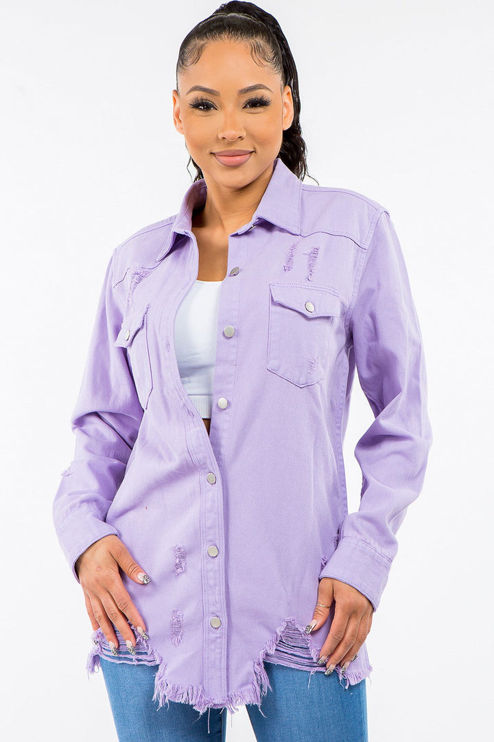 Stilla | Bazi Frayed Hem Distressed Denim Jakke