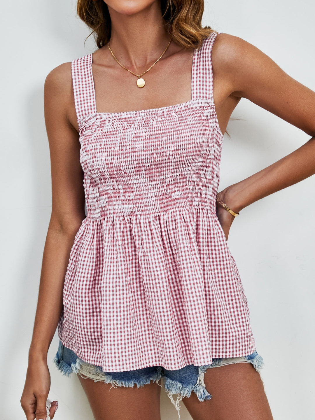 Stilla | Plaid Kvadratisk Hals Tank