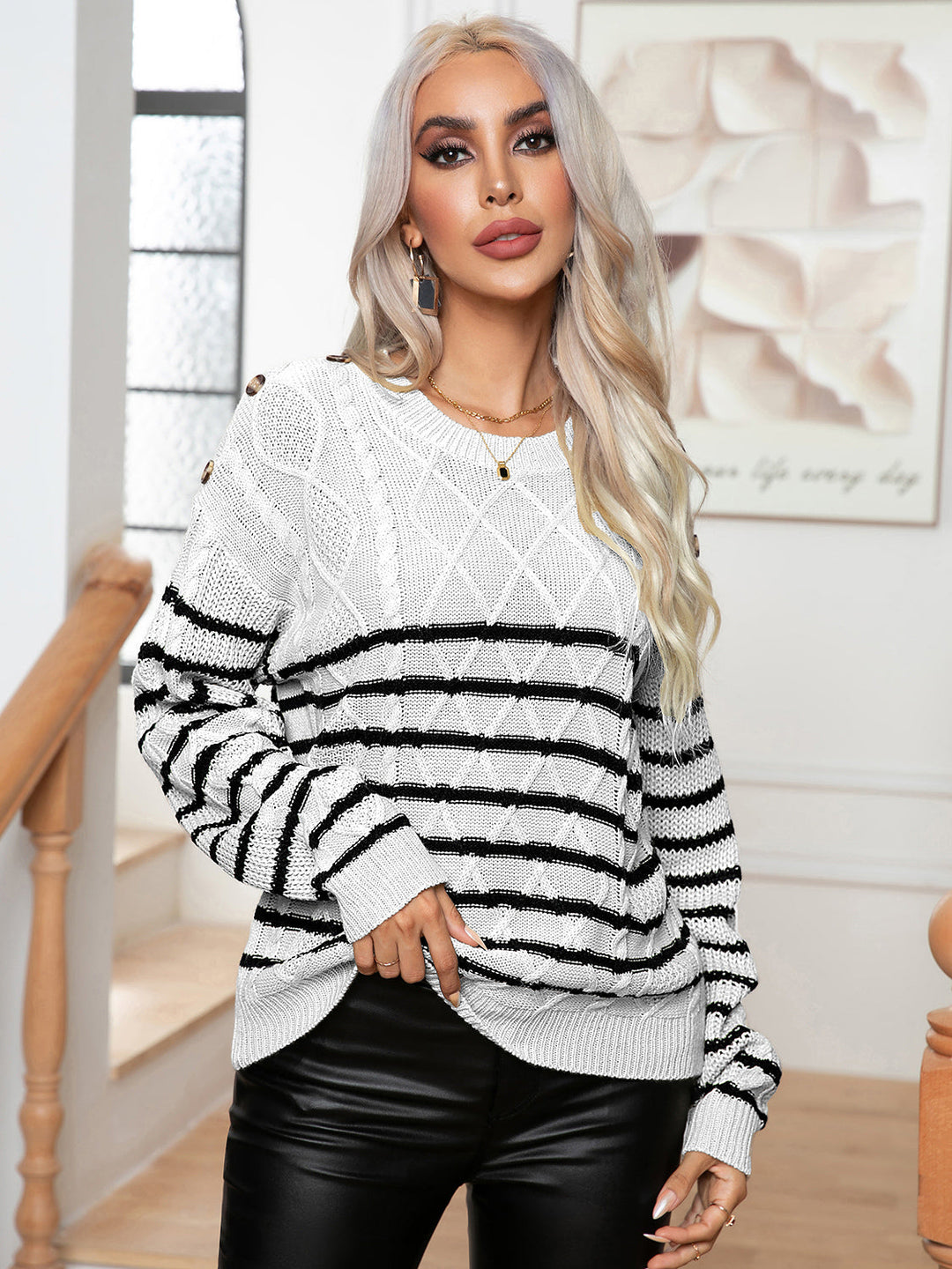 Stilla | Rund Hals Kabel-Strik Sweater