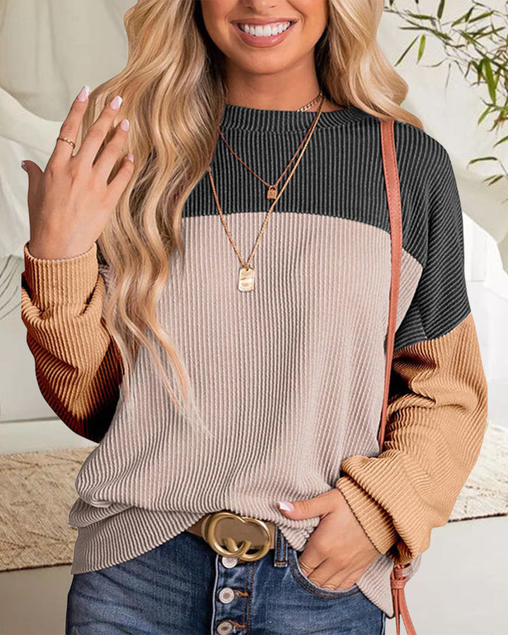 Stilla | Pullover Sweatshirt I farveblok-optik med rund halsudskæring