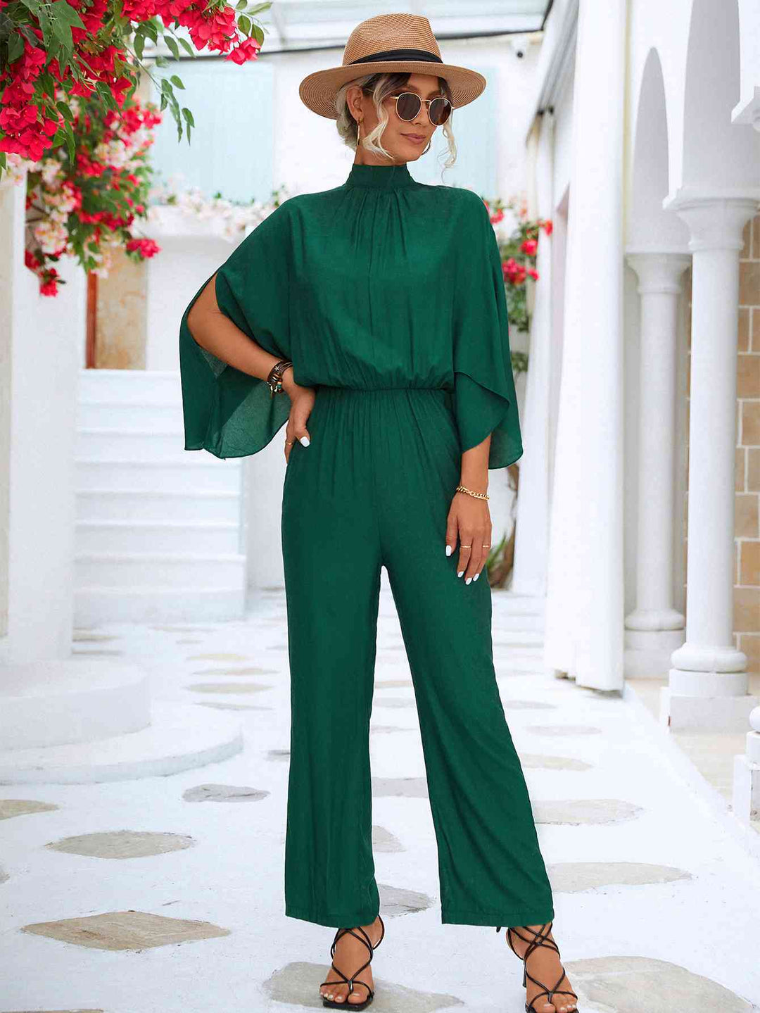 Stilla | Back Mock Neck Split Sleeve Jumpsuit