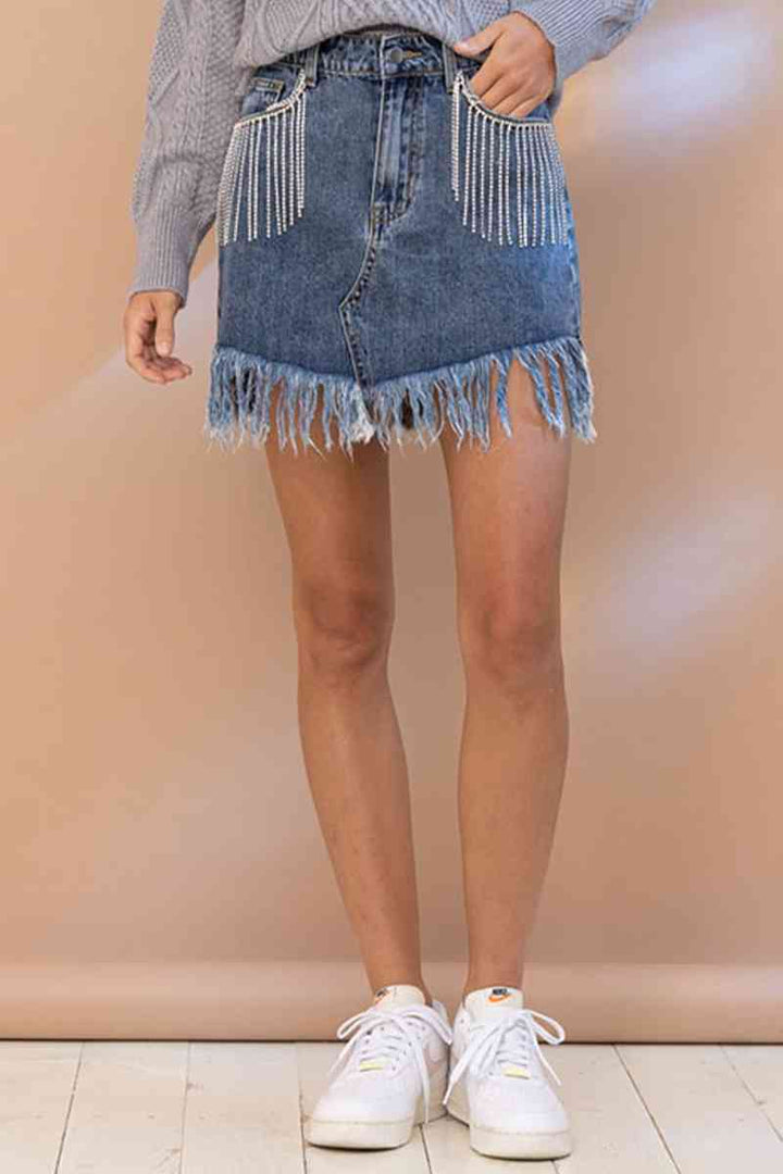Stilla | Frynse Denim Nederdel
