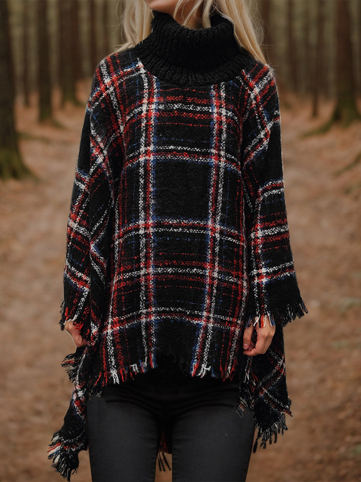 Stilla | Turtleneck Plaid Raw Hem Sweater