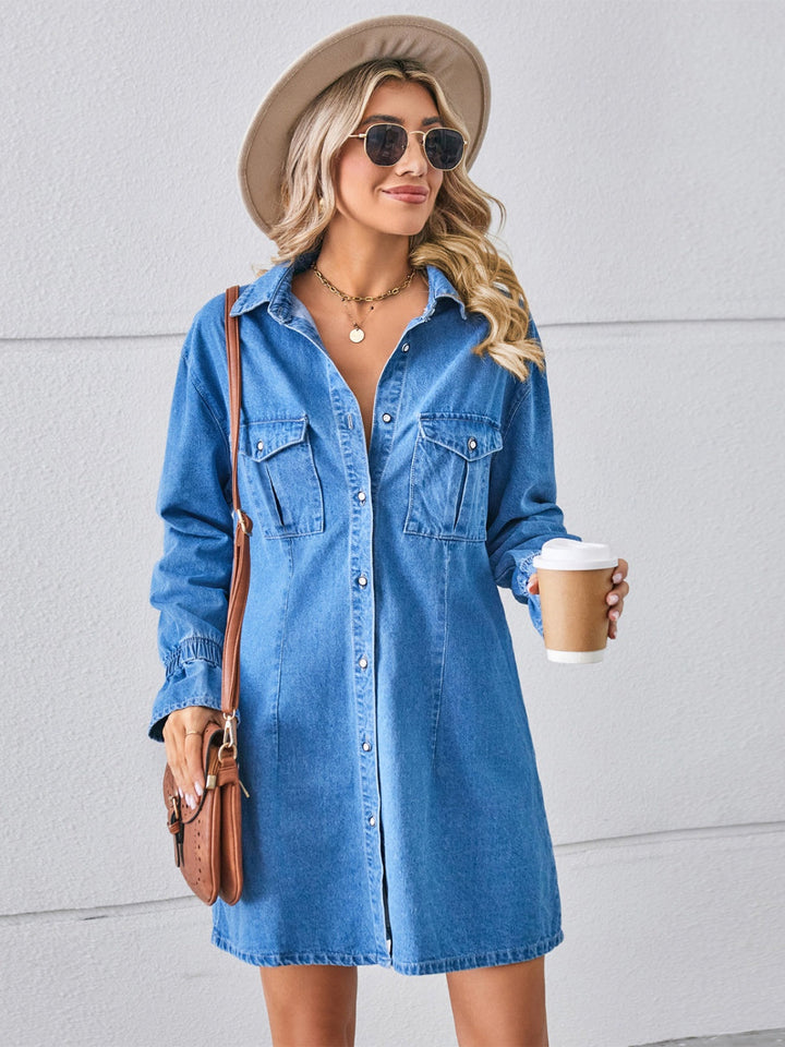 Stilla | Drop-Skulder Mini Denim Kjole