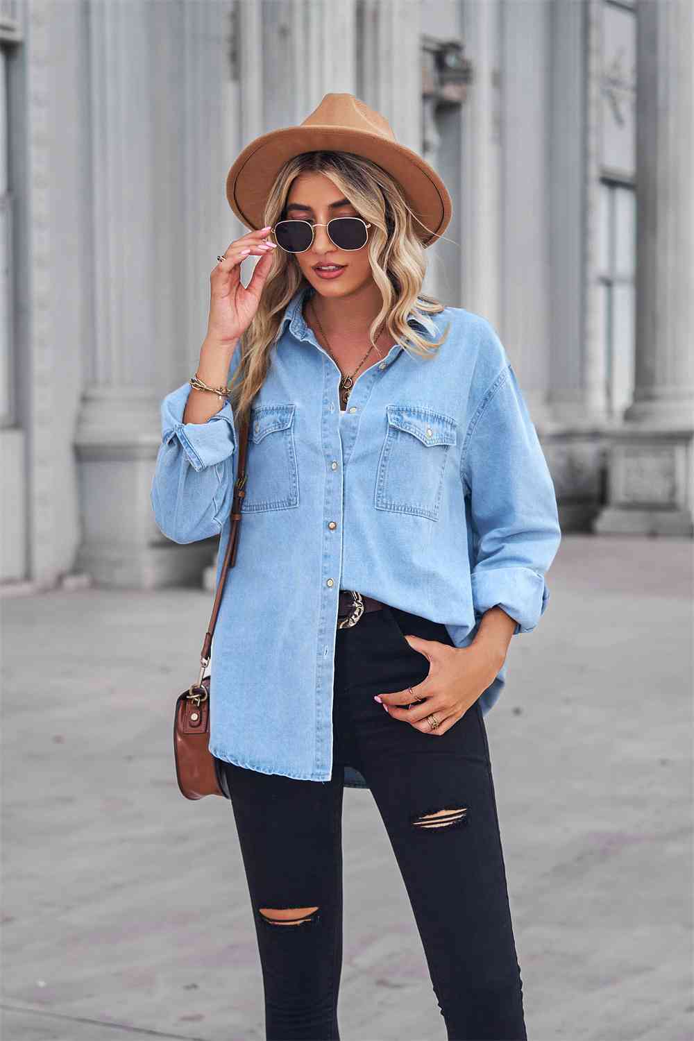 Stilla | Hals Dropped Shoulder Denim Top
