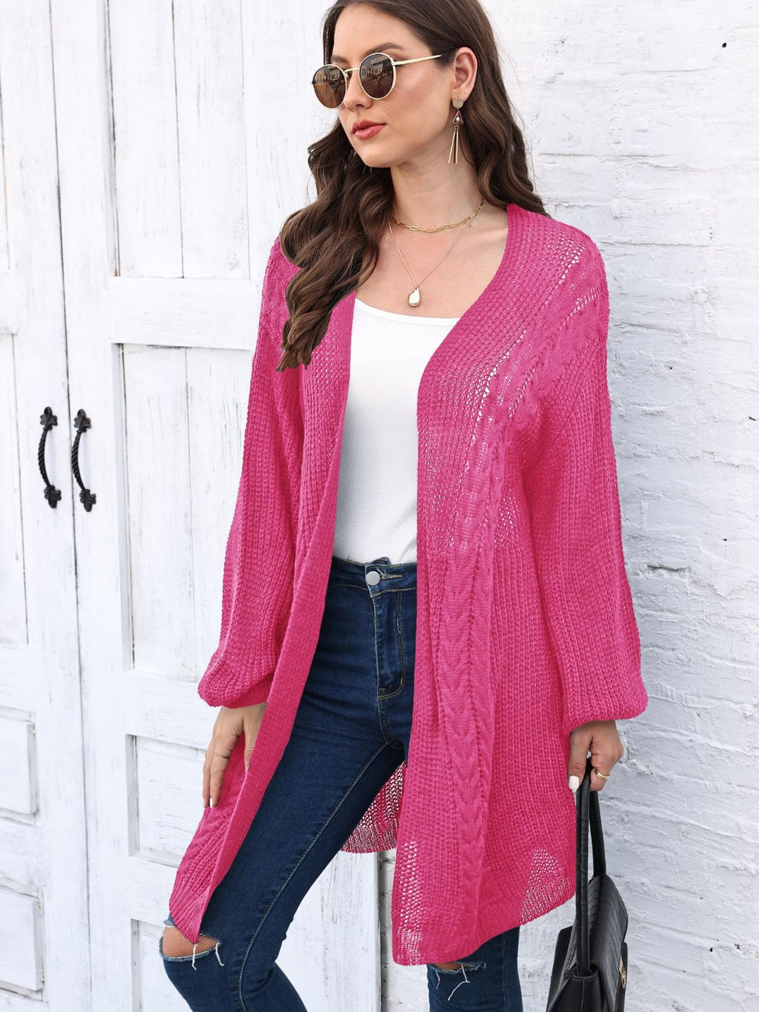 Stilla | Strik Åben Front Langærmet Cardigan