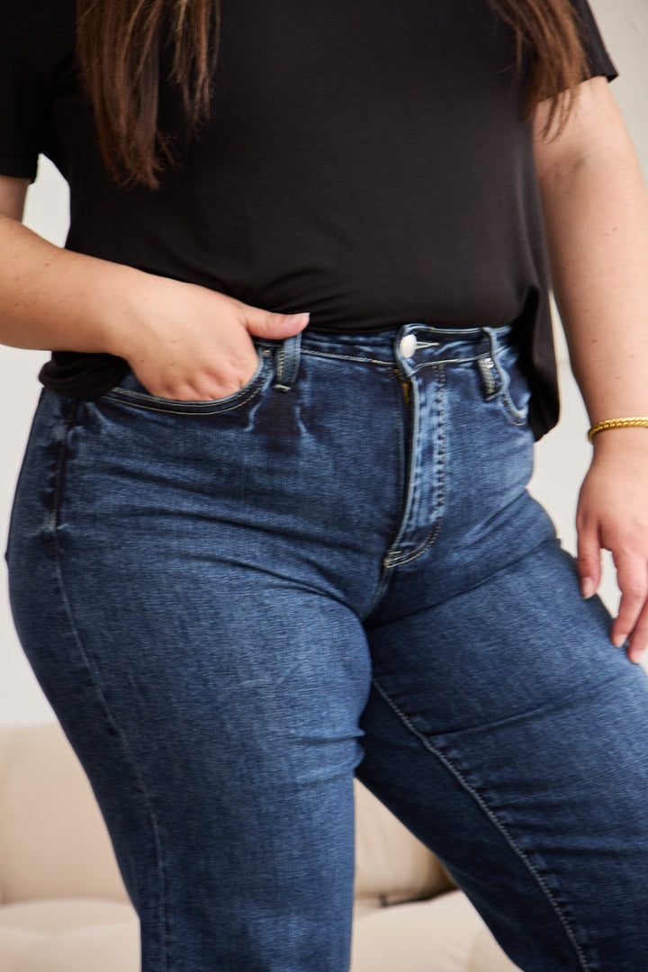 Stilla | Full Size Tummy Control High Waist Raw Hem Jeans