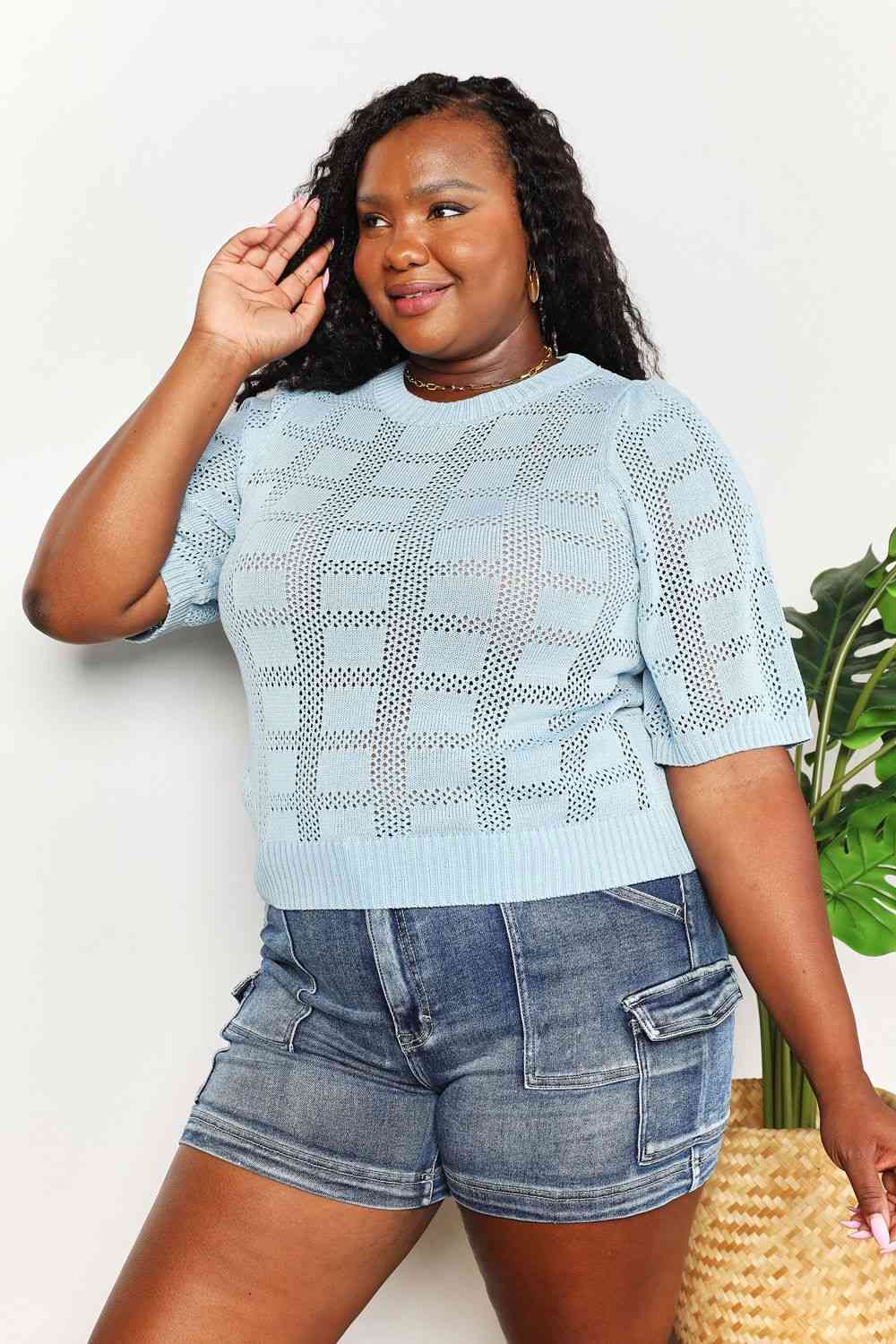 Stilla | Take Ribbet Trim Rund Hals Strik Top