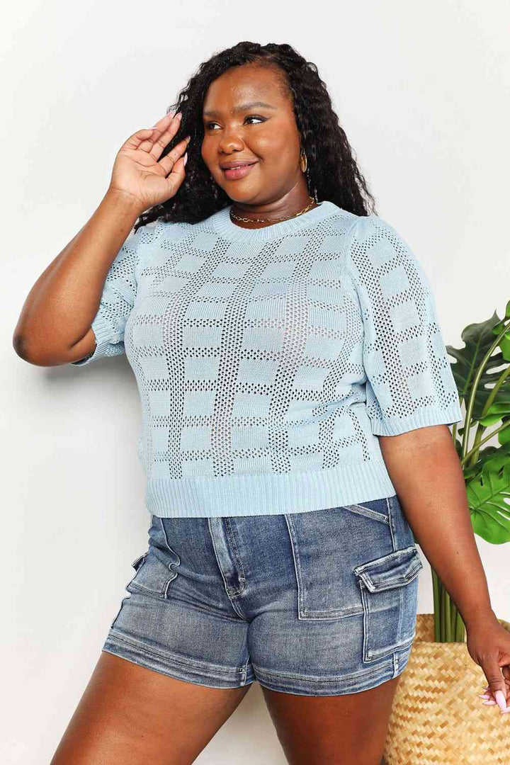 Stilla | Take Ribbet Trim Rund Hals Strik Top