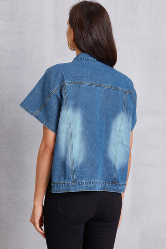 Stilla | Knap-op Kortærmet Denim Top