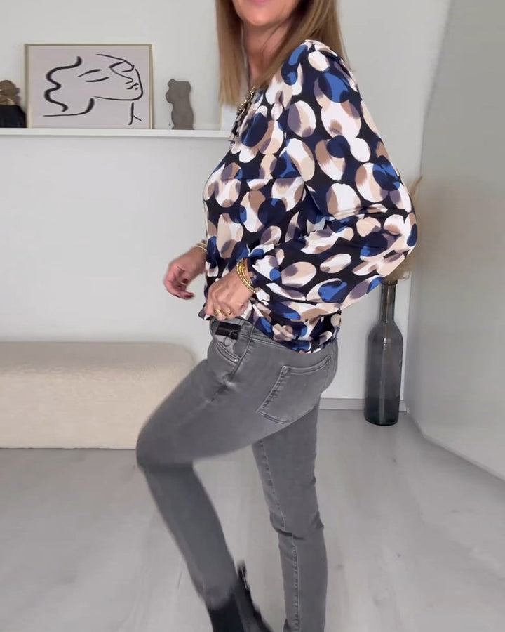 Stilla | Printet Elegant Bluse med Stropper