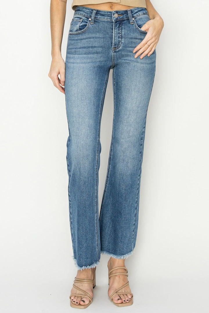 Stilla | Mid-Rise Frayed Hem Bootcut Jeans