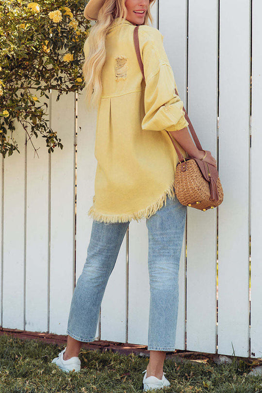 Stilla | Revers Langærmet Ripped Denim Jakke