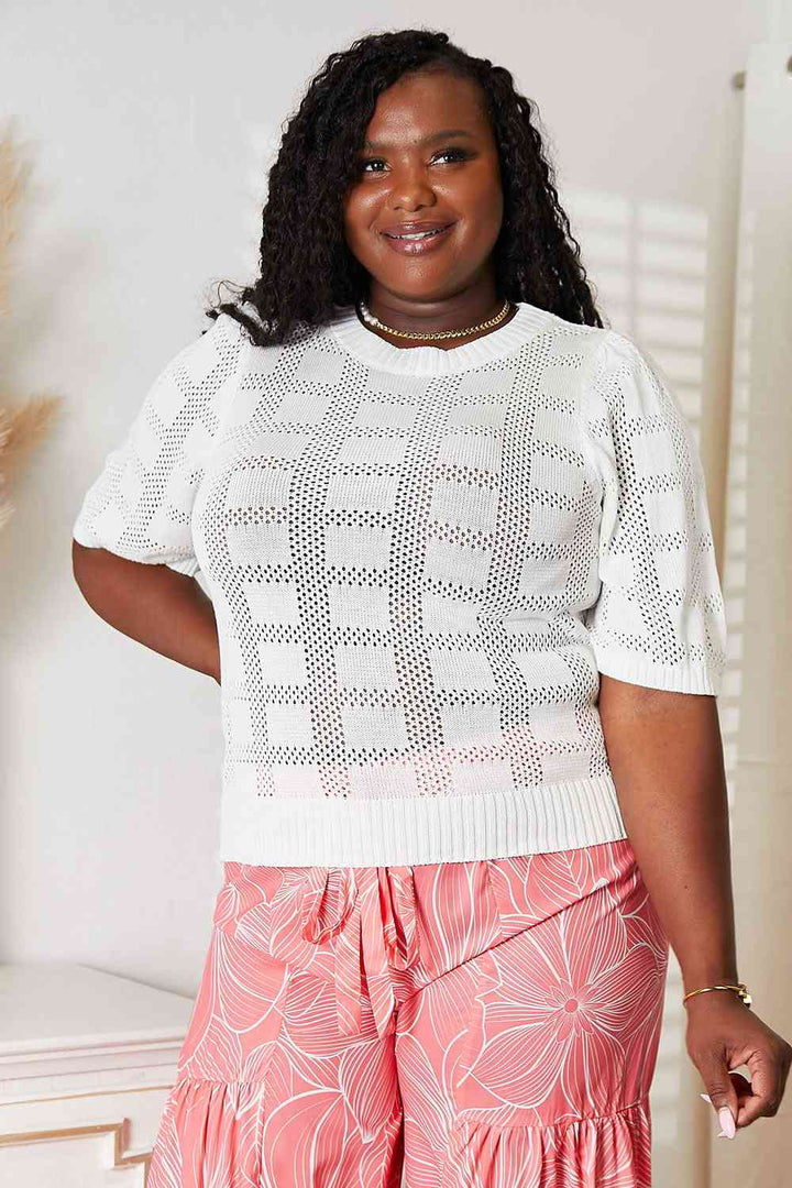 Stilla | Take Ribbet Trim Rund Hals Strik Top