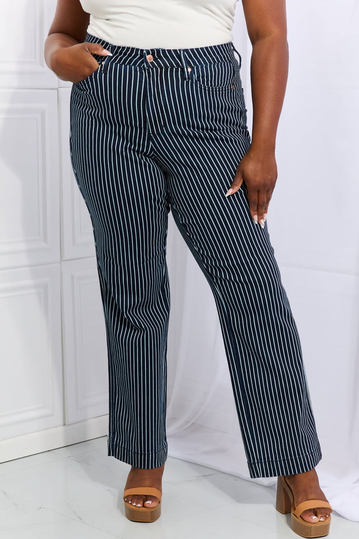 Stilla | Blue Cassidy Full Size Høj Talje Tummy Control Stribede Lige Jeans