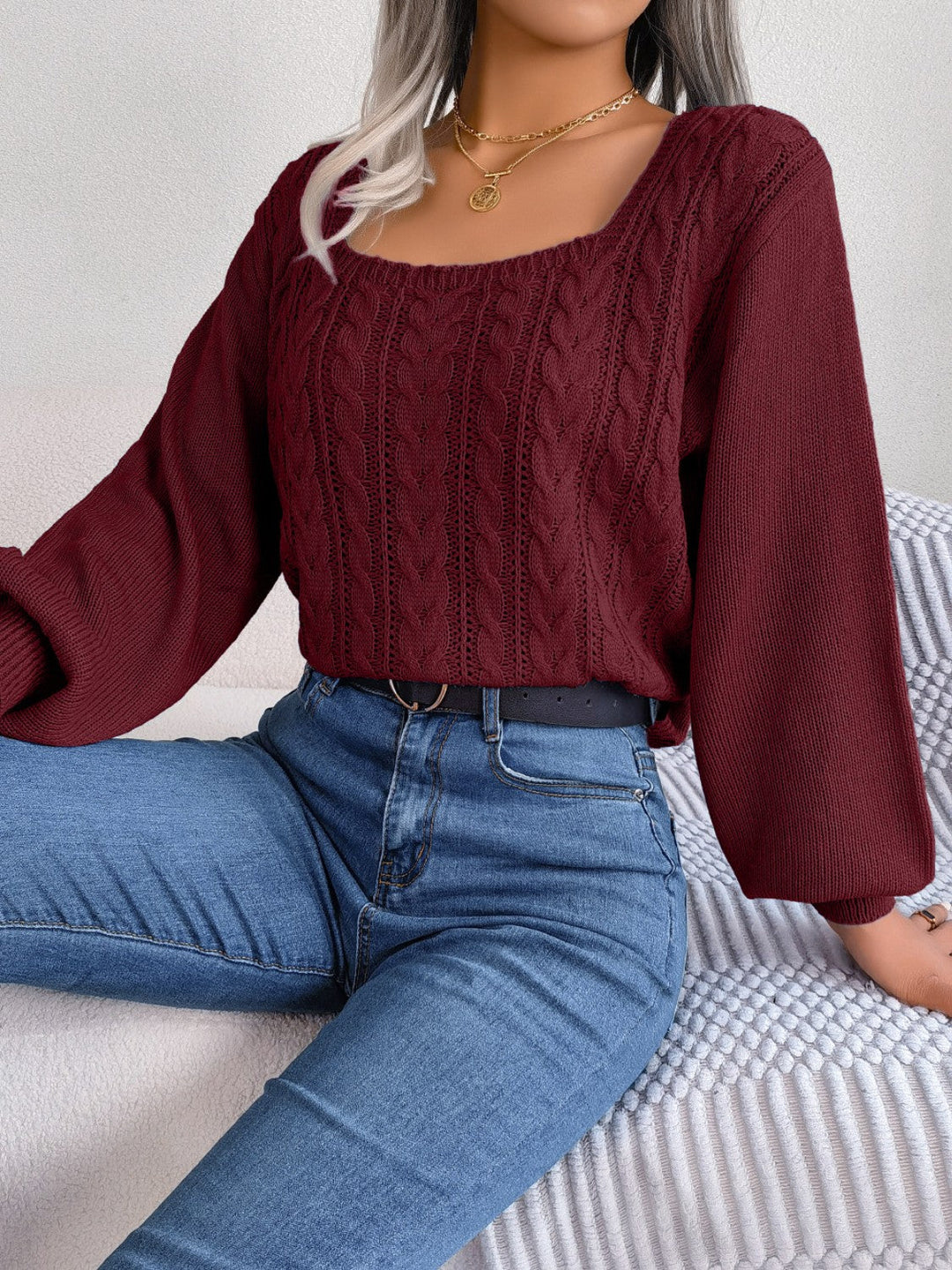 Stilla | Strikket Kvadrat Hals Langærmet Sweater