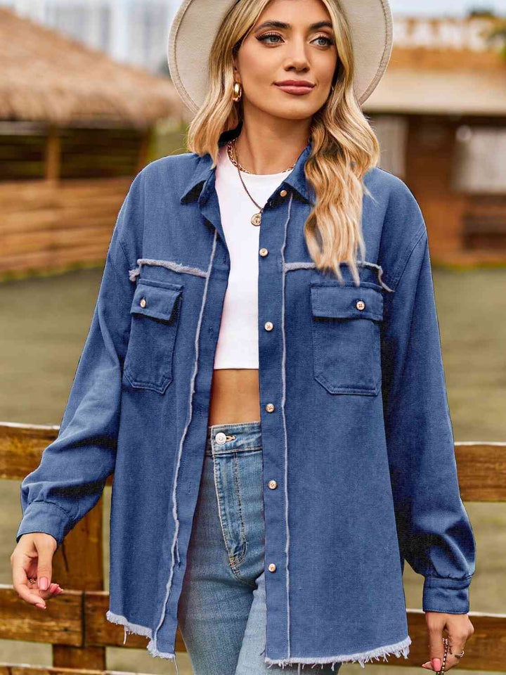 Stilla | Op Krave Hals Raw Hem Denim Top