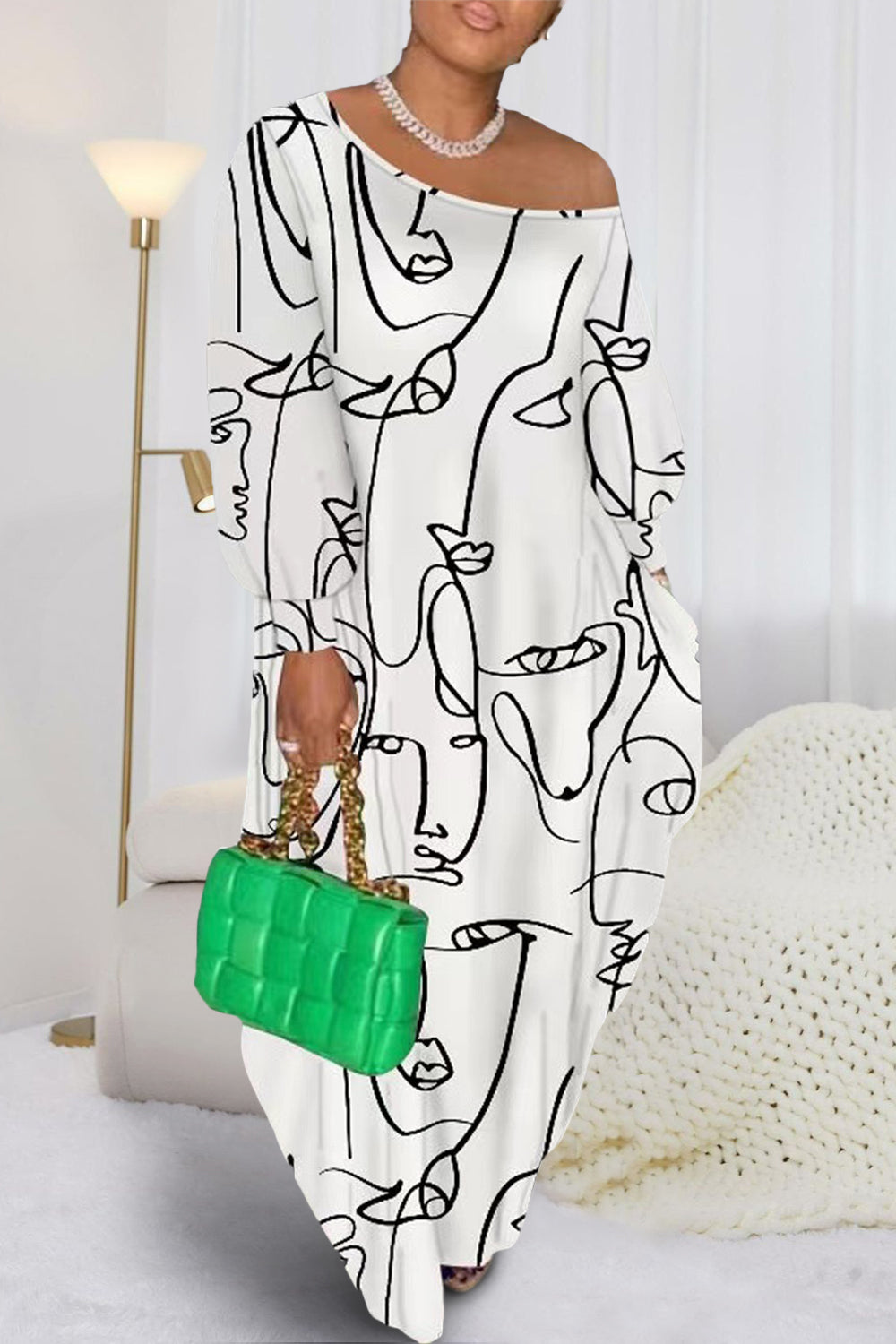 Stilla | Single Shoulder Lantern Sleeve Maxi Dress