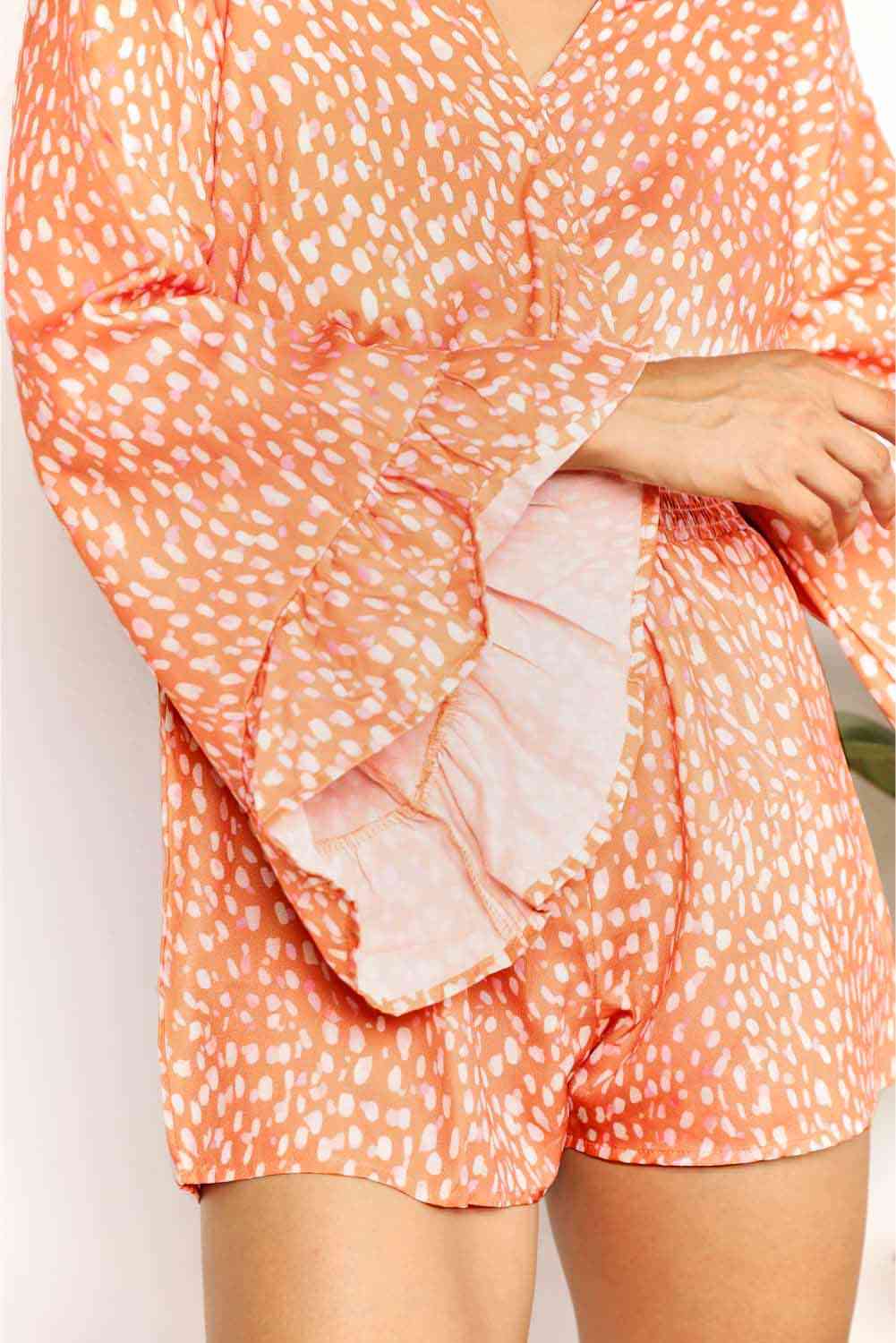 Stilla | Take Printed Flare Sleeve Surplice Romper