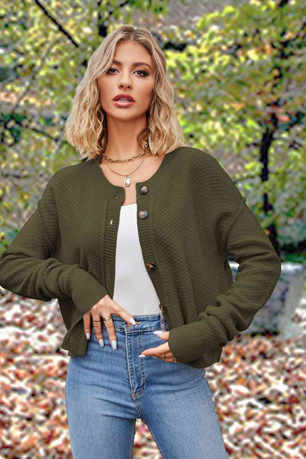 Stilla | Op Rund Hals Drop Skulder Cardigan