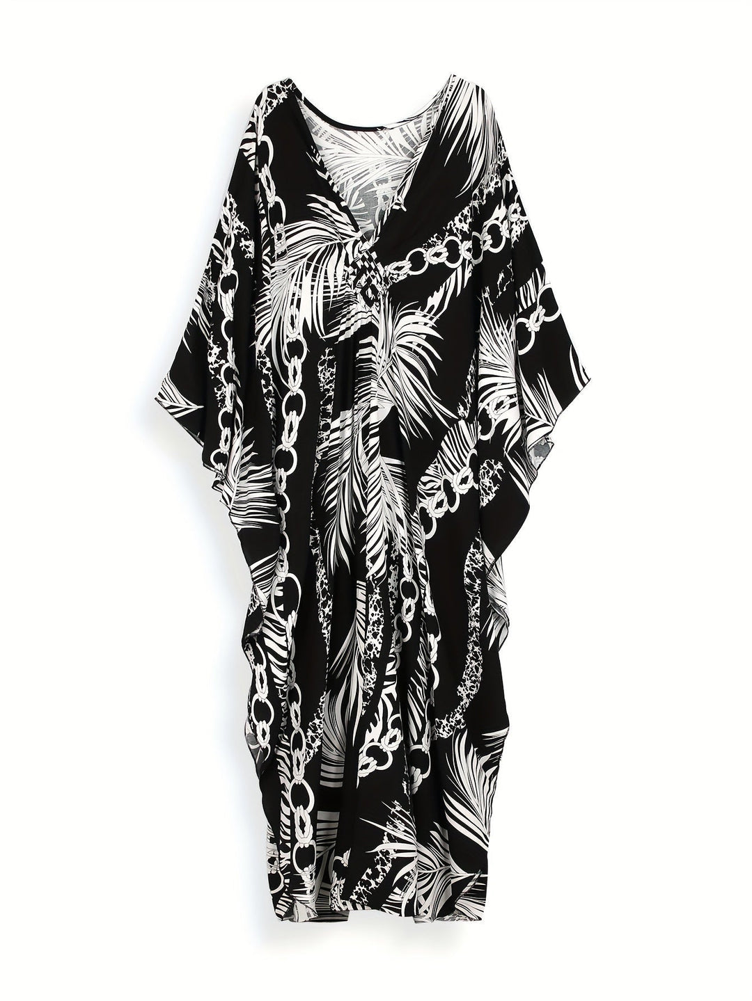 Stilla | Boho Dame Strandkjole Sort Hvid Maxi Kjole Med V-Hals,