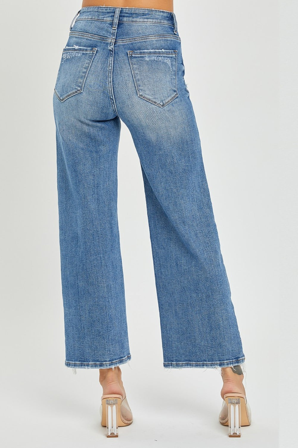 Stilla | Høj Talje Side Slids Ru Uden Kant Kort Jeans