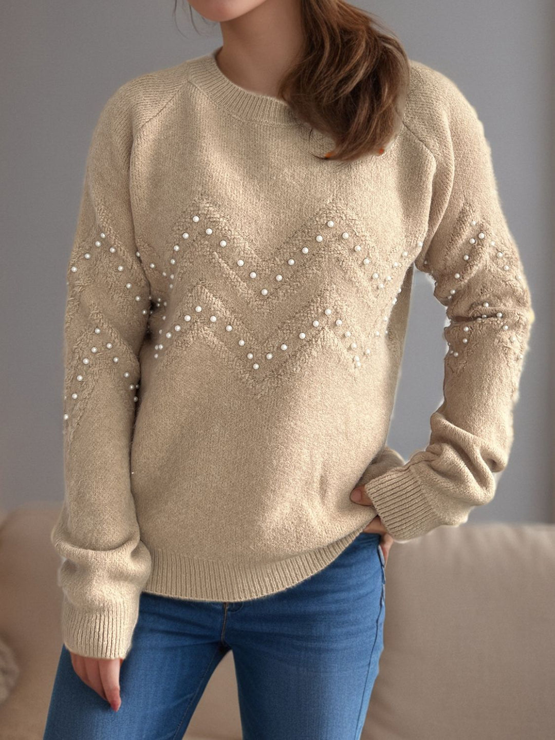 Stilla | Pullover Varm Med Perlepynt