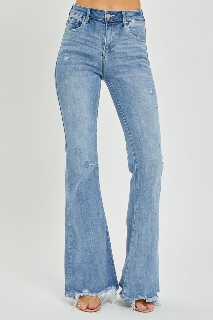 Stilla | Full Size Høj Talje Flared Jeans med Frayed Kant