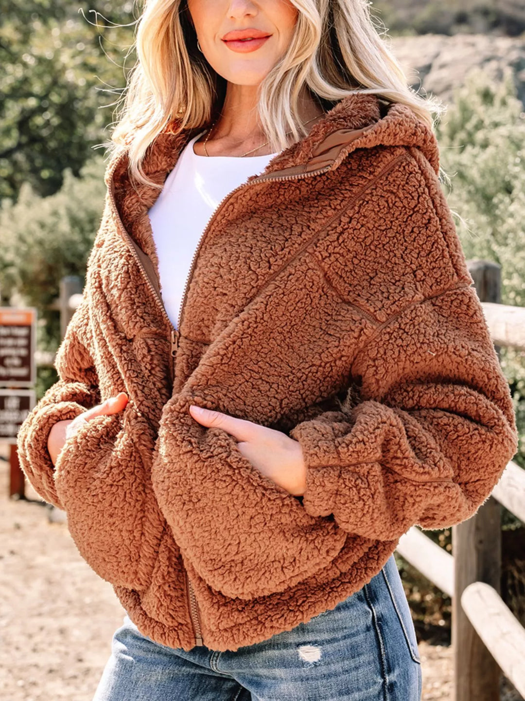 Stilla | Dame Relaxed Fit Zip Up Teddyjakke