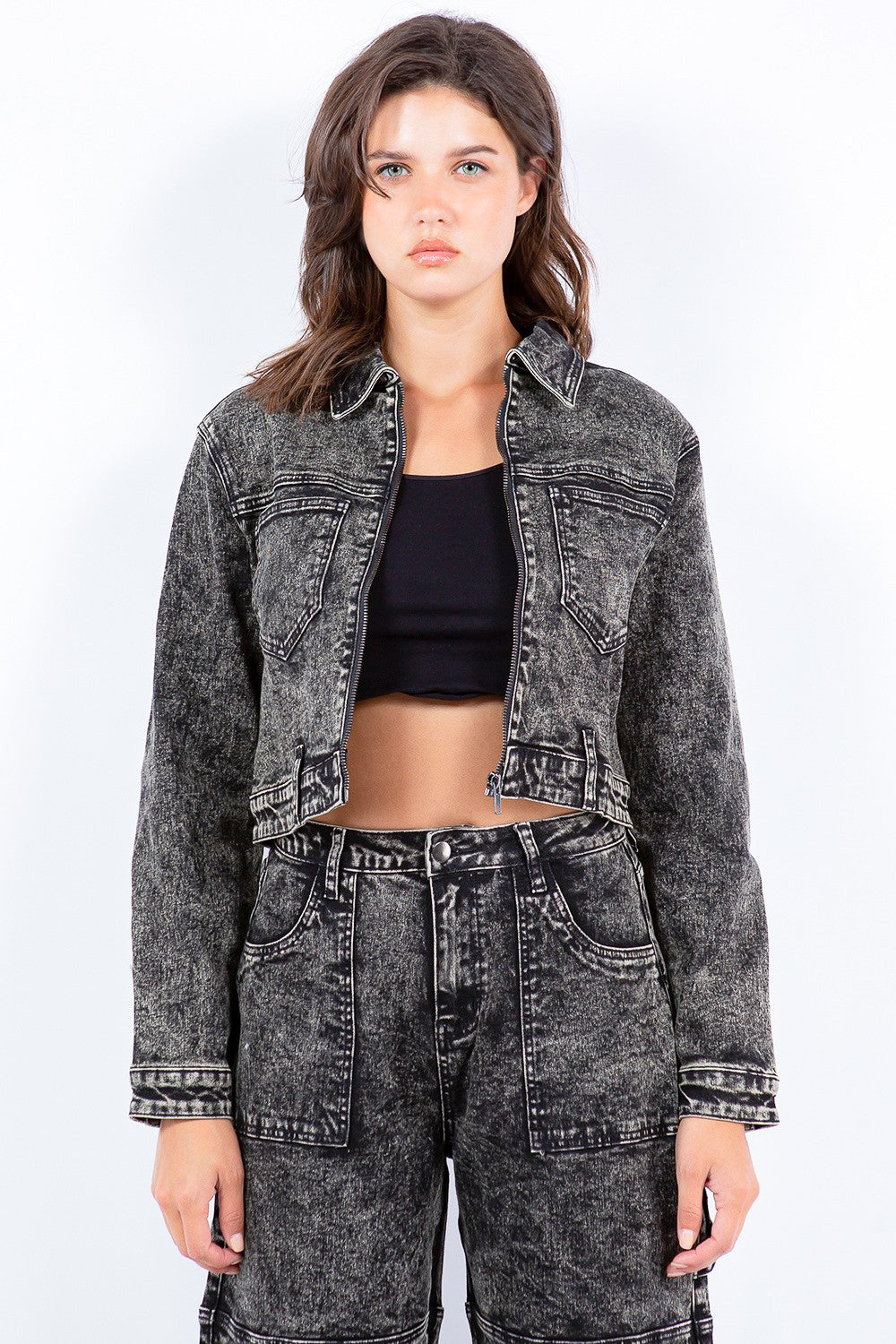 Stilla | Bazi Overdyed Bleached Zip Up Cropped Jacket