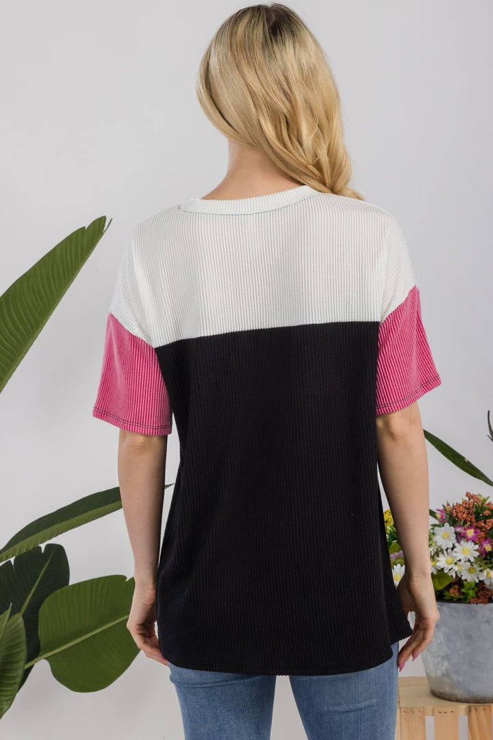 Stilla | Full Size Ribbed Color Block T-Shirt