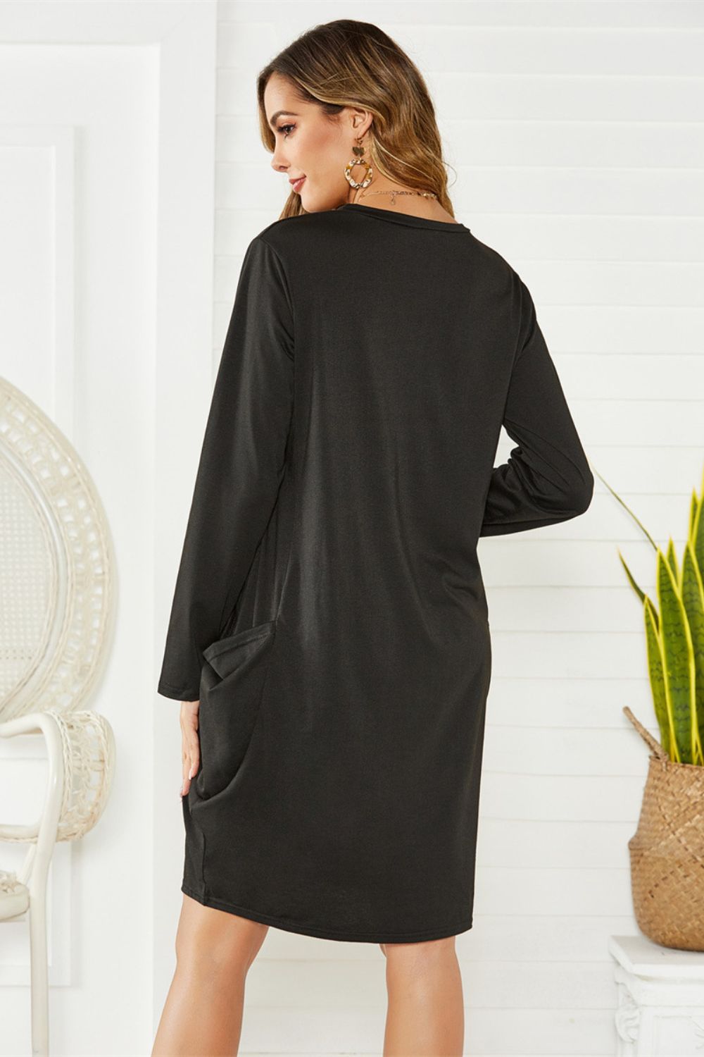 Stilla | Plus Size Trykt Rund Hals Lange Ærmer Kjole