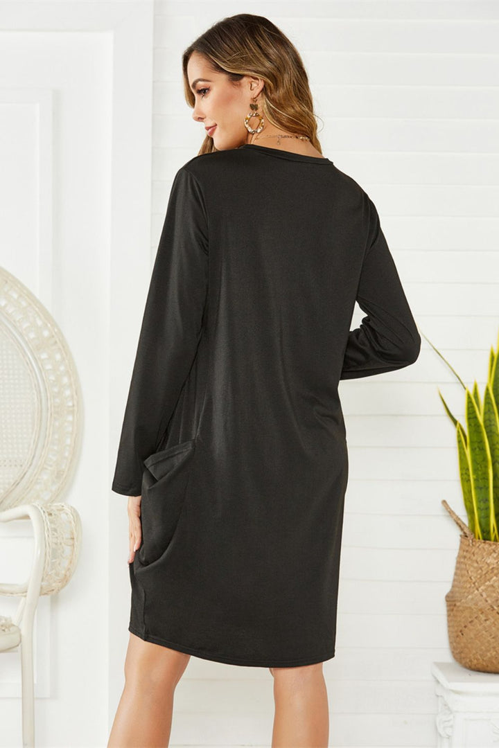 Stilla | Plus Size Trykt Rund Hals Lange Ærmer Kjole