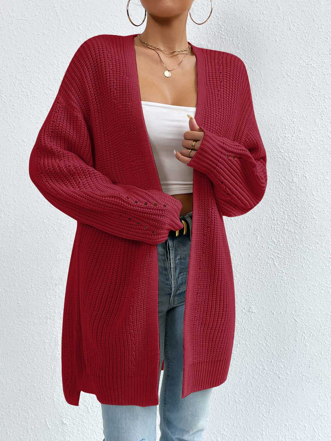 Stilla | Front Dropped Shoulder Slit Cardigan
