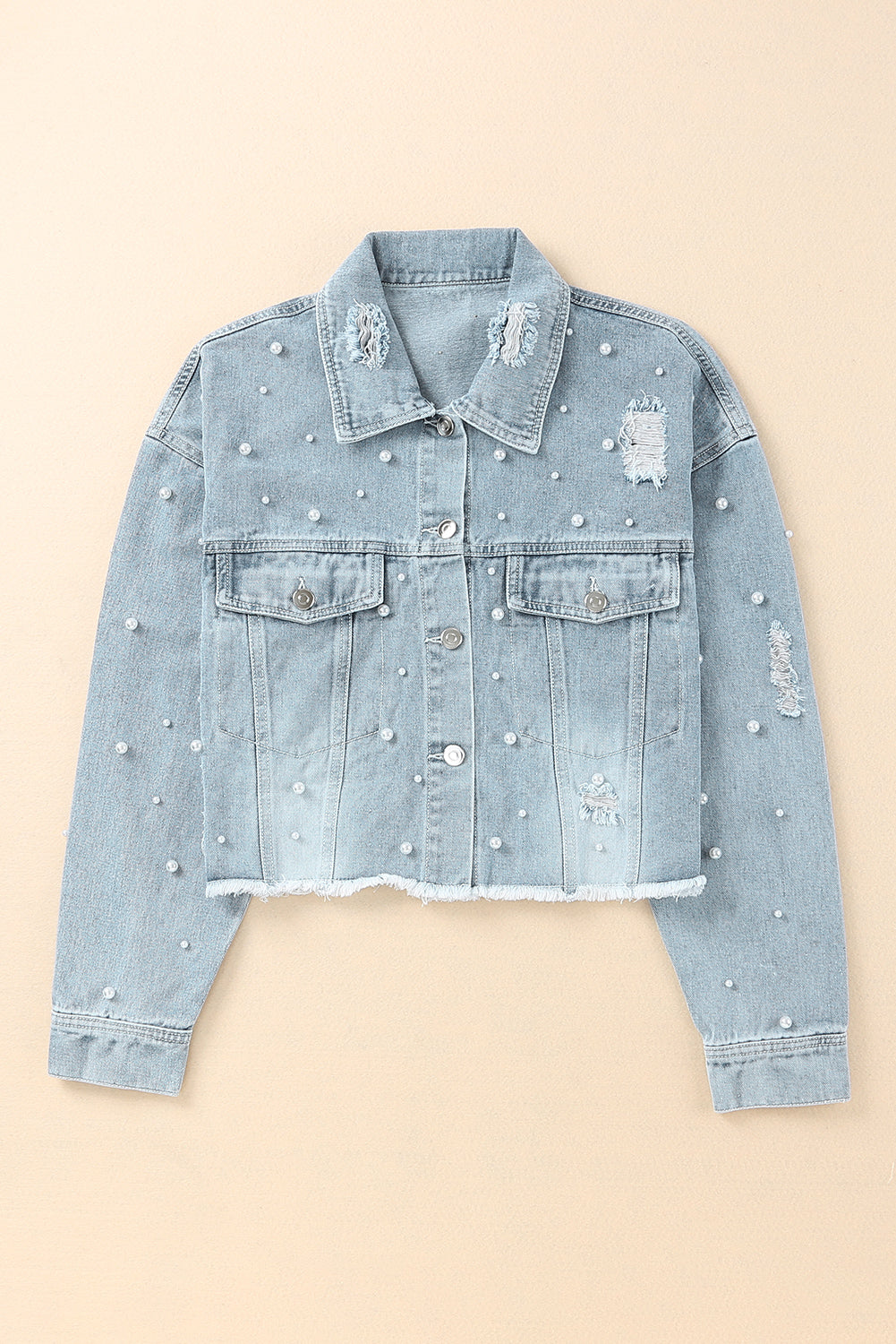 Stilla | Perle Trim Knap Up Denim Jakke