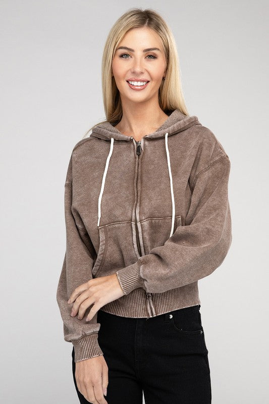Stilla | Sweatjakke Med Lynlås I Acid Wash Fleece