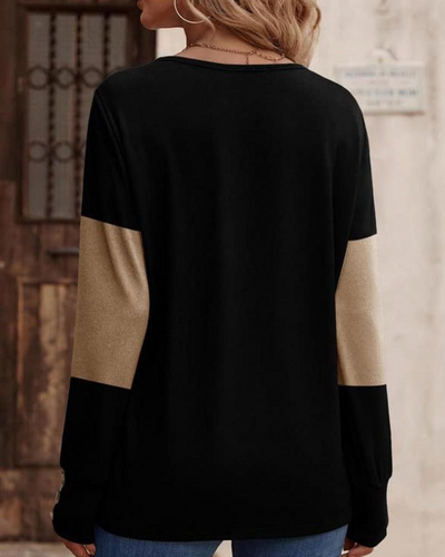 Stilla | Shirt Dame Colorblock Tryk Knap Deko Faldende Skulder