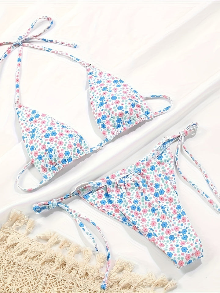 Stilla | Delt Bikini Trekantet Sæt Ensfarvet Med Halter Og Snøring