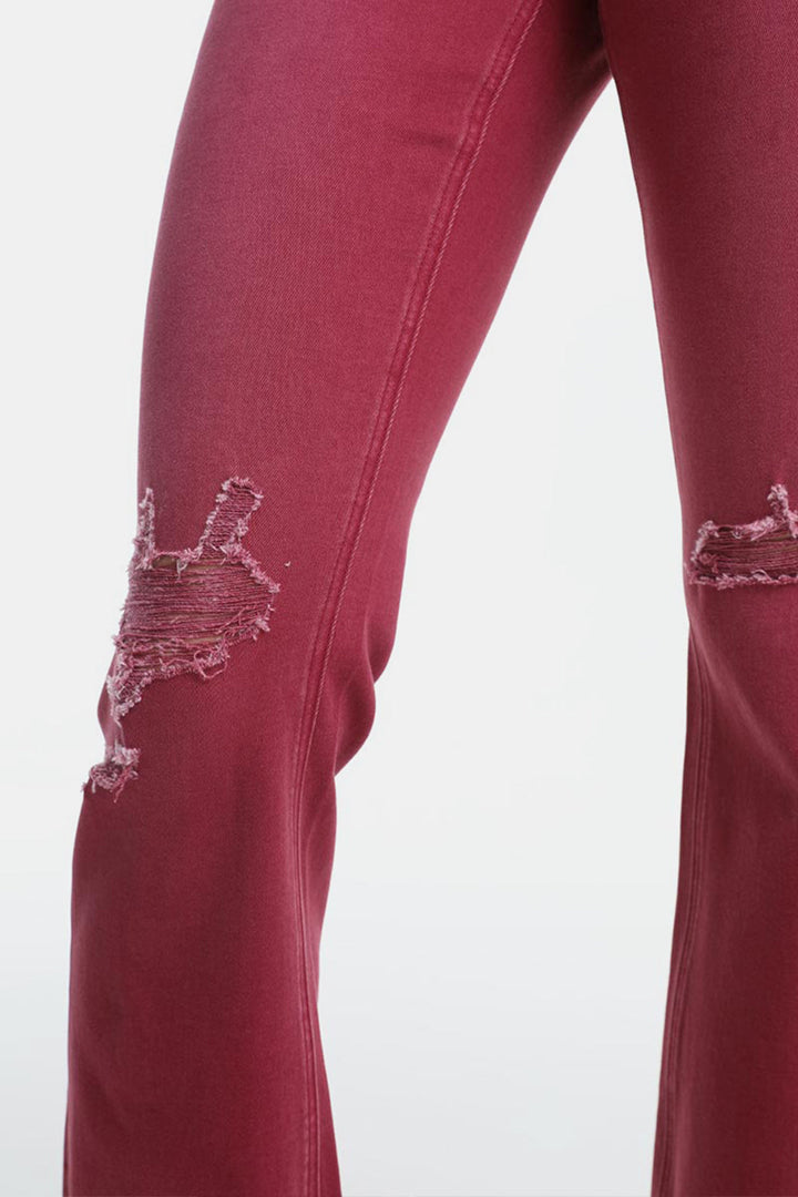 Stilla | Full Size Høj Talje Distressed Raw Hem Flare Jeans