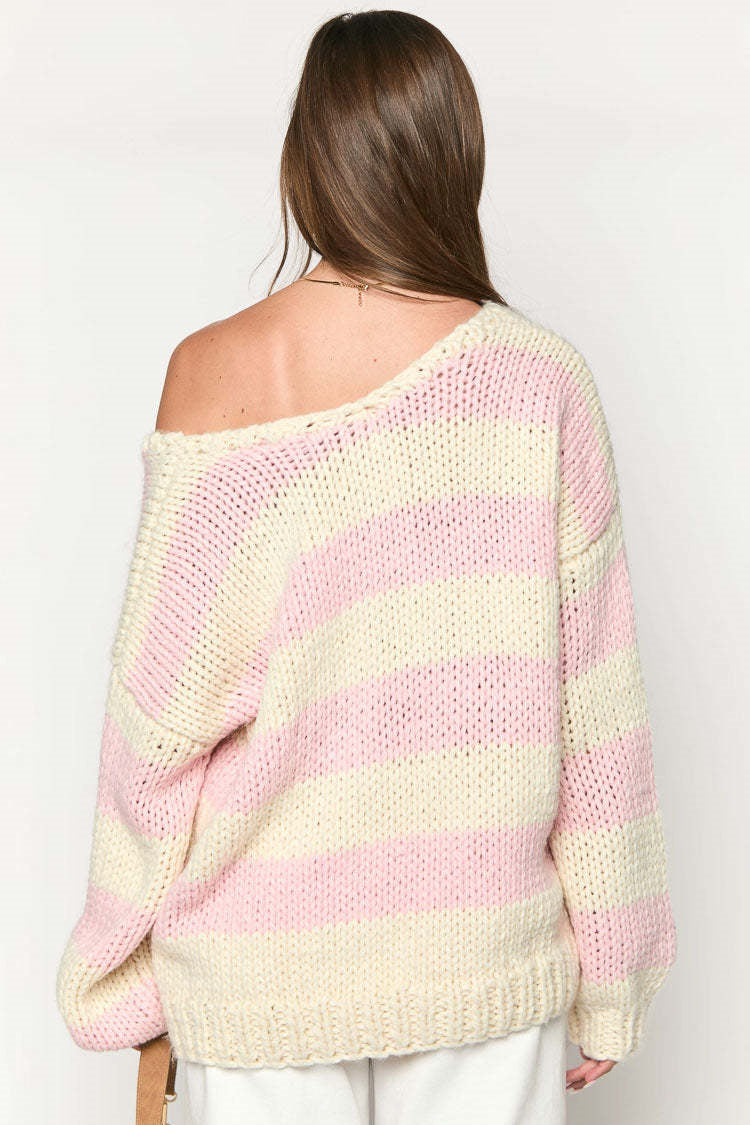 Stilla | Cozy Off-The-Shoulder Striped Knit Sweater til Efterårs Lag