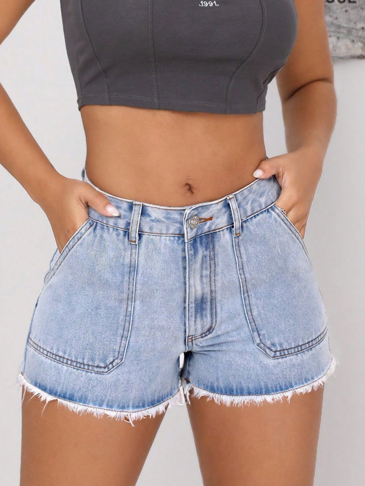 Stilla | Hem Pocketed Denim Shorts