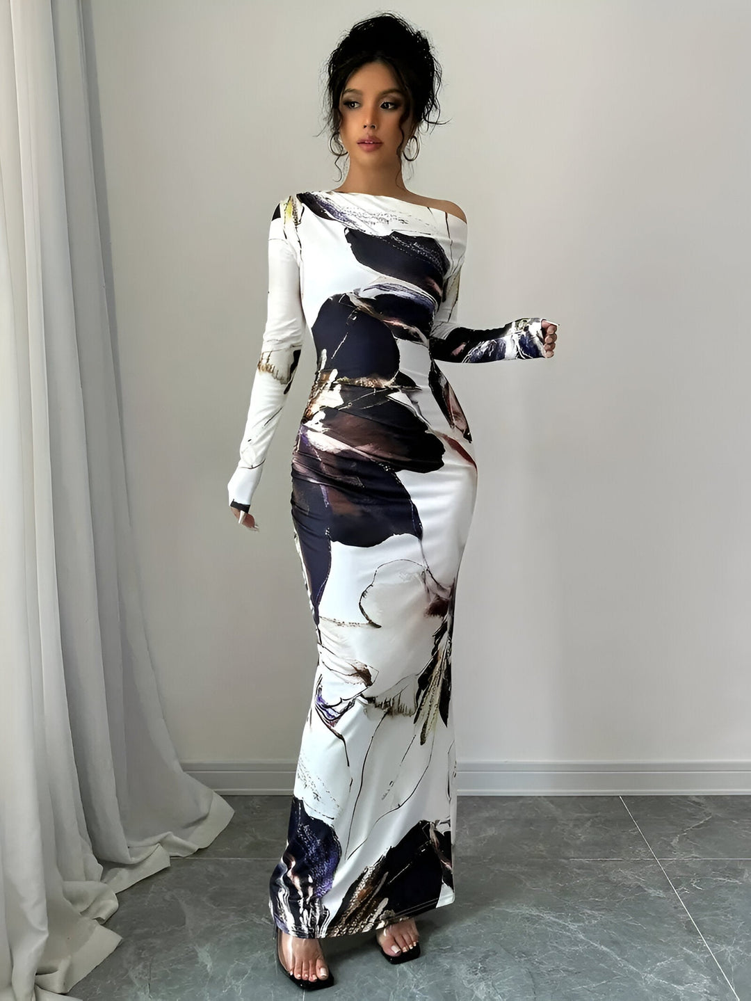 Stilla | Elegante Off-shoulder Bodycon Kjole Med Blomster Mønster