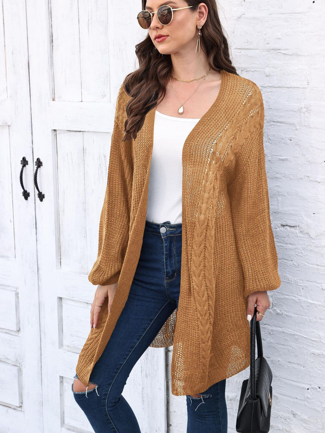 Stilla | Strik Åben Front Langærmet Cardigan