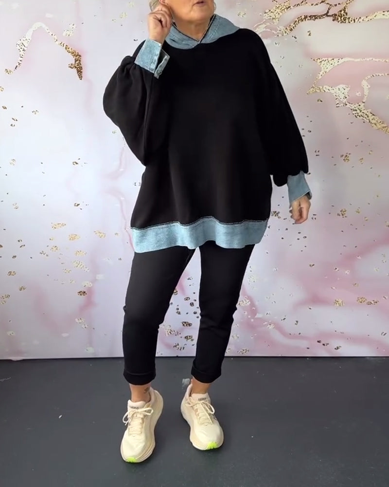 Stilla | Hoodie med lanternærmer i kontrastfarve