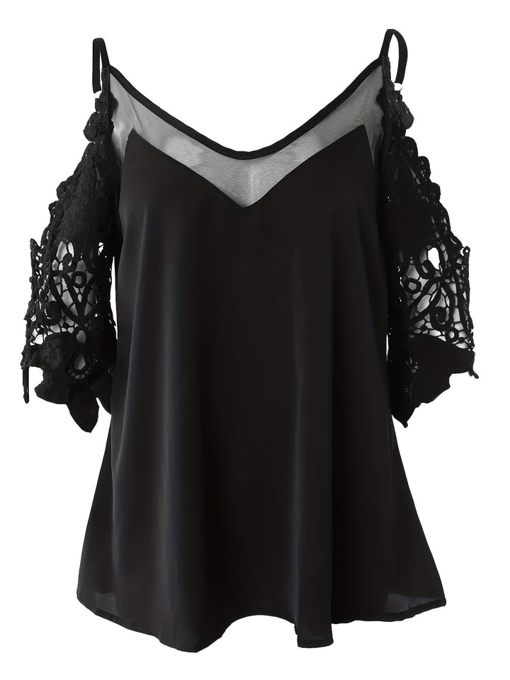 Stilla | Off Shoulder Bluse Med Blondeærmer