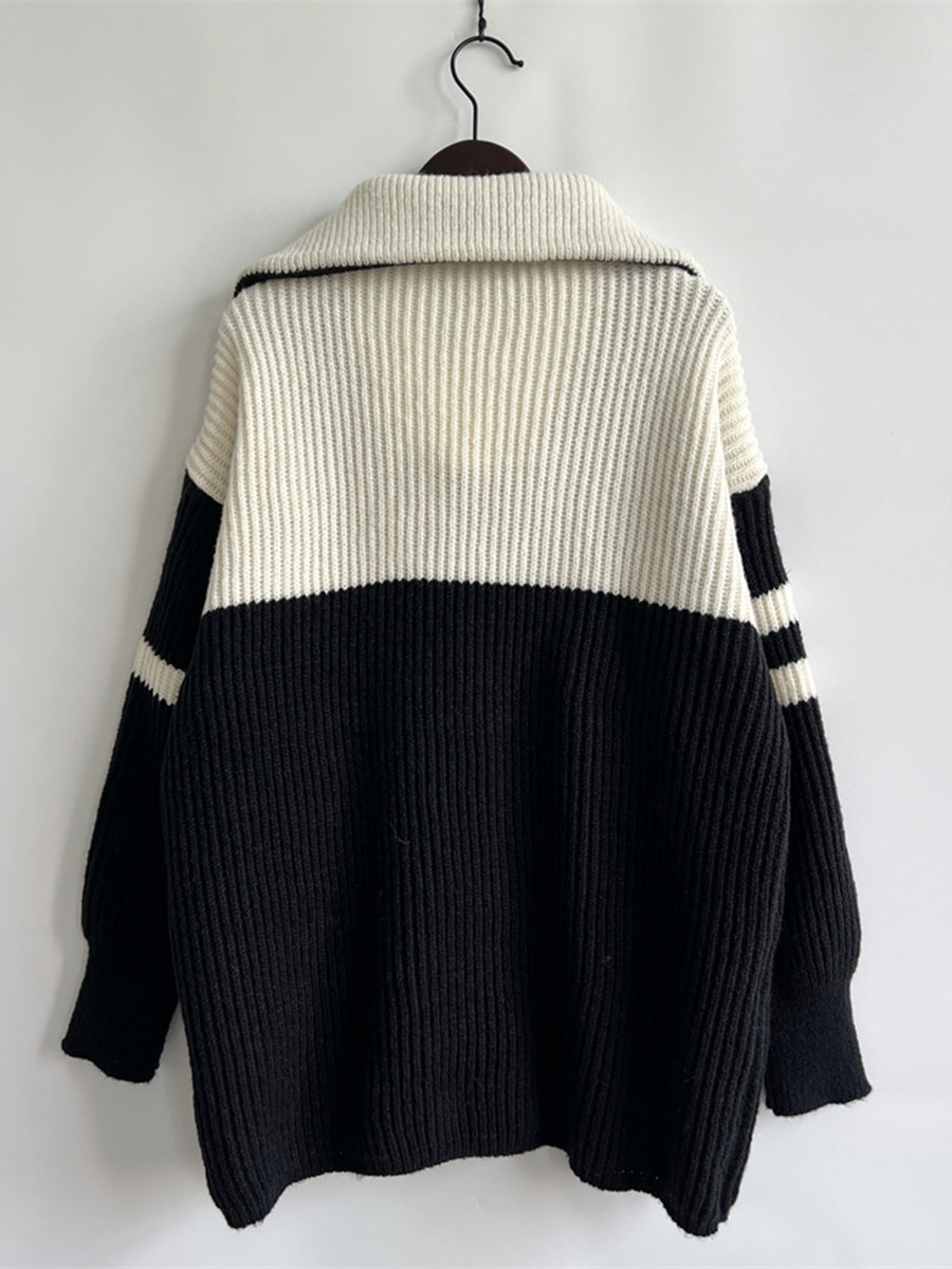 Stilla | To-Farvet Halv Zip Sweater