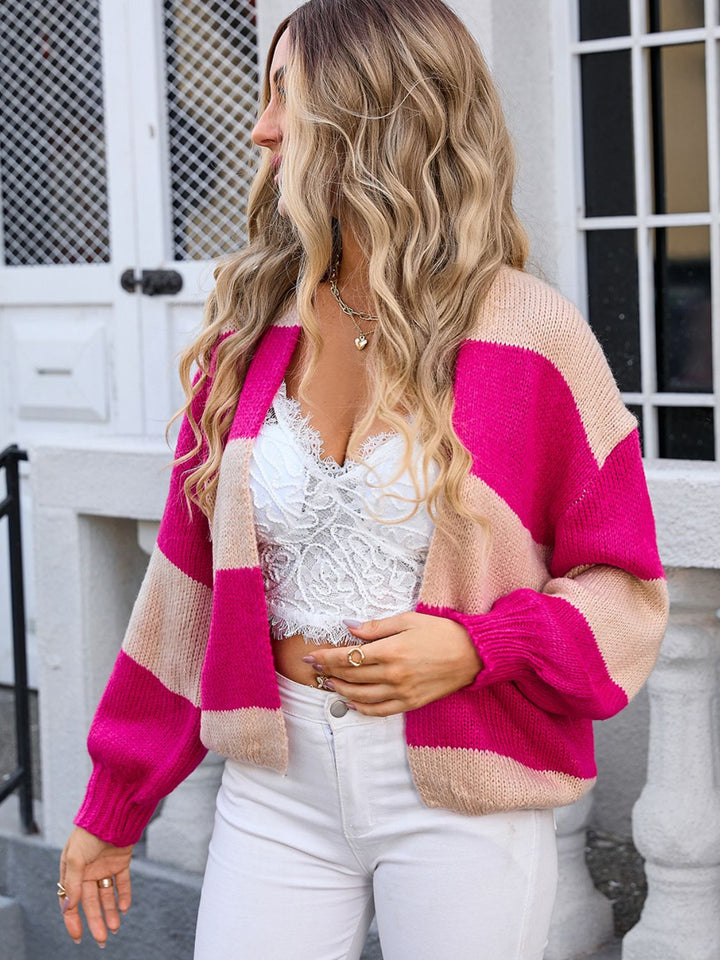 Stilla | Wings Stribet Åben Front Faldende Skulder Cardigan