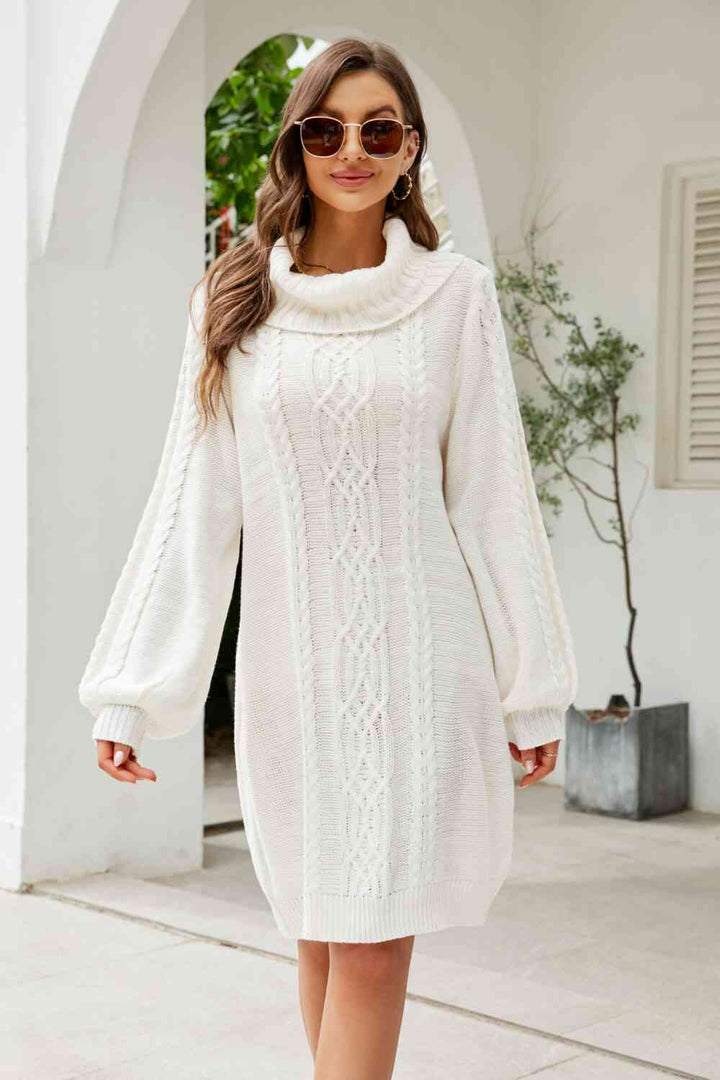 Stilla | Højre Mixed Strik Turtleneck Lantern Ærme Sweater Kjole