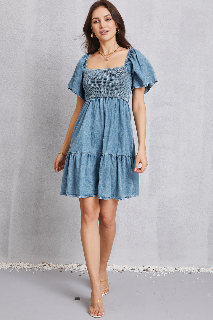 Stilla | Square Neck Mini Denim Dress